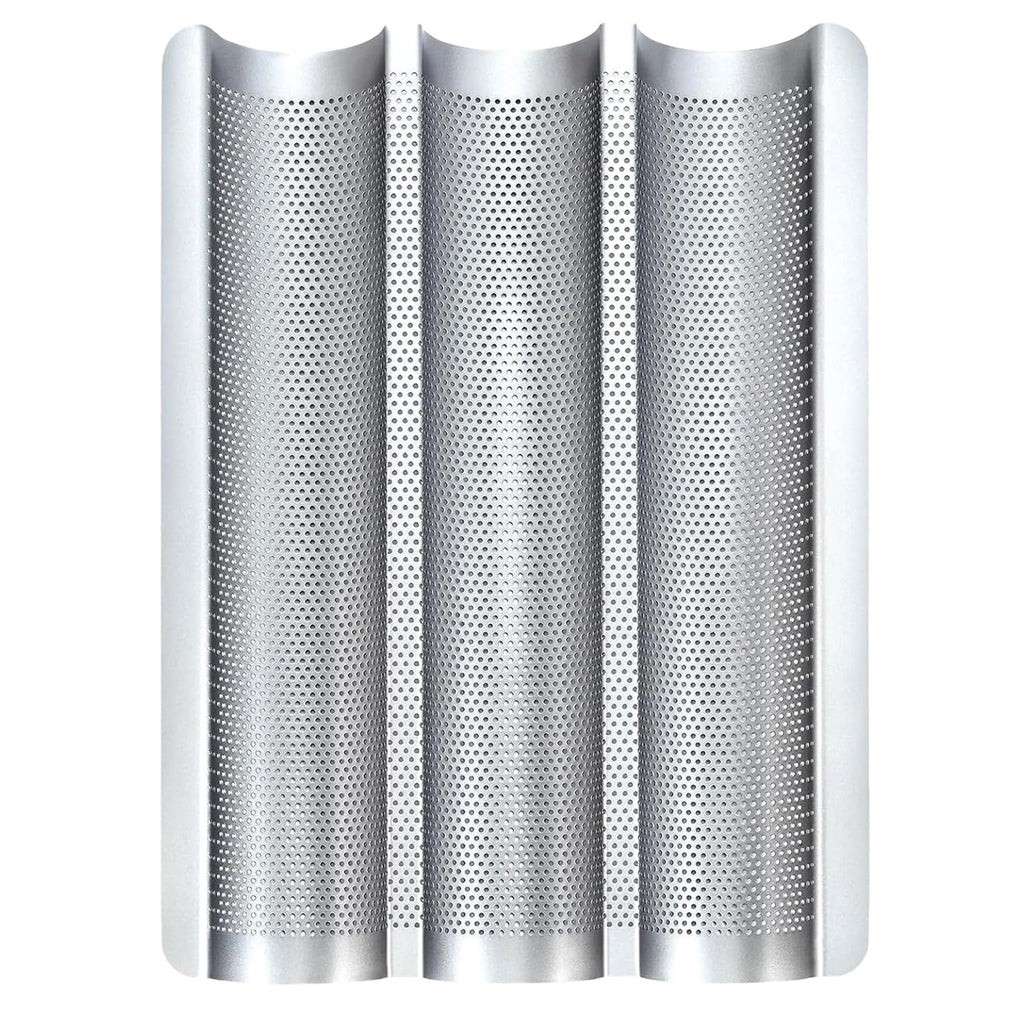 Baguette Pans for Baking 15" x 11", Carbon Steel 3 Loaf Nonstick Baguette Baking Tray for French & Italian Perforated French Bread Pan