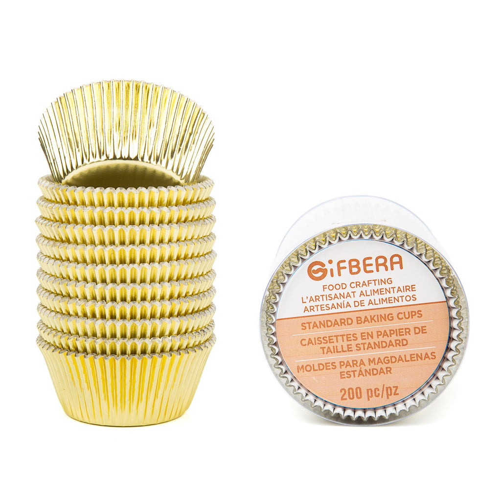 Gifbera White Metallic Foil Cupcake Liners Standard Size Baking Cups, 200-Count