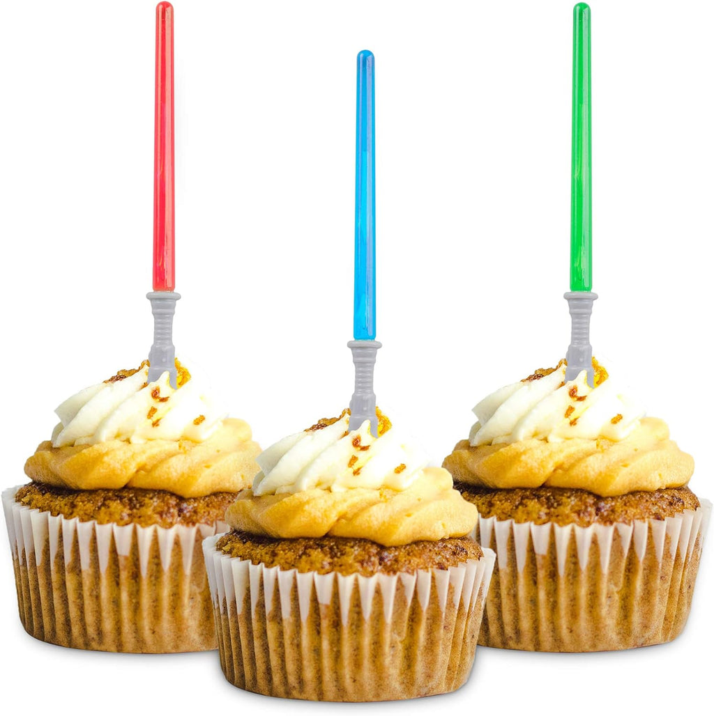 Super Z Outlet Light Sabre Cupcake Decoration Toppers Sticks Picks Set for Children Birthday Party, Fan Shows, Movies, 4" inches Tall - 12 Pack