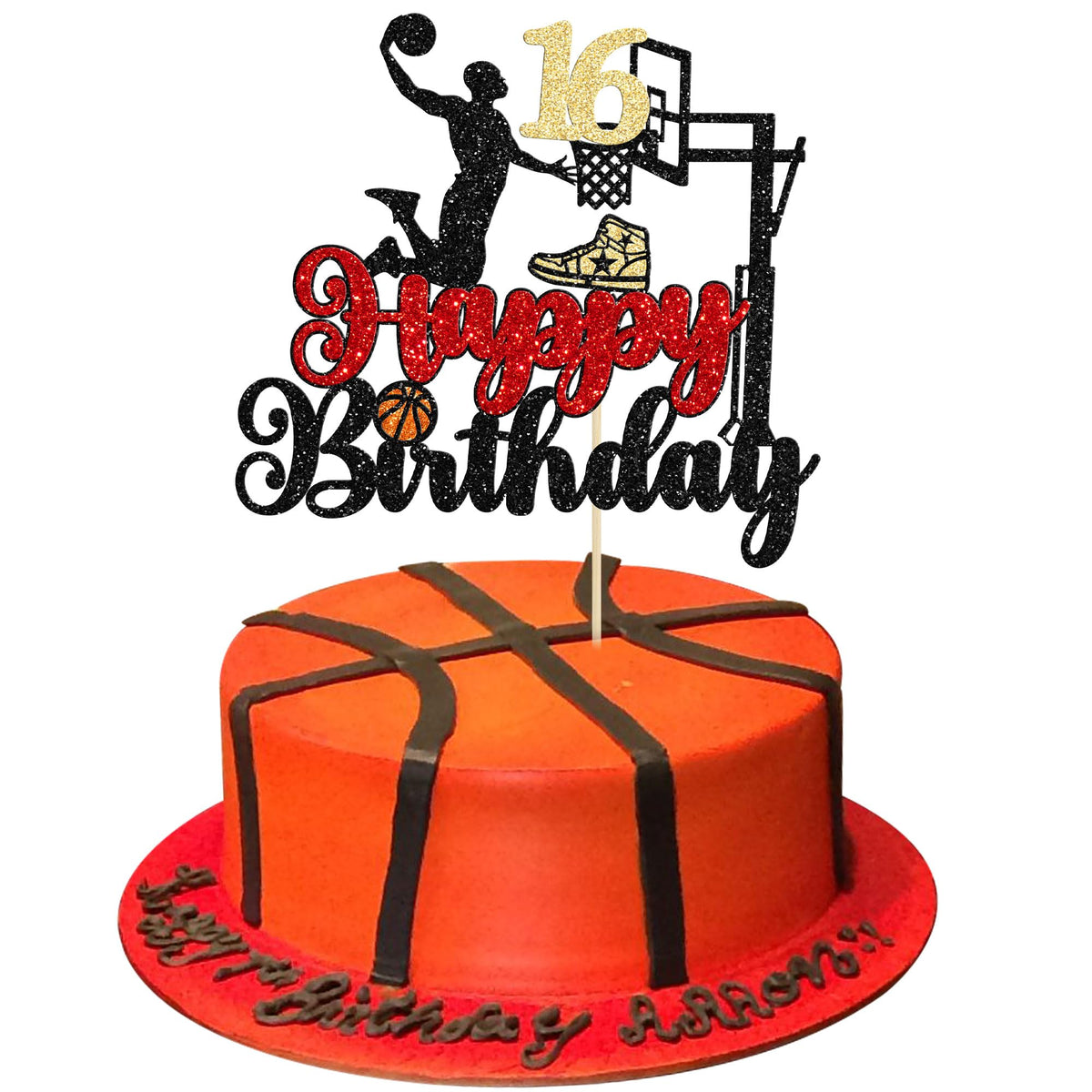 1Pc Basketball Happy Birthday Cake Topper Glitter Basketball Sports Theme Birthday Cake Pick for Theme Baby Shower Birthday Party Cake Decorations Supplies