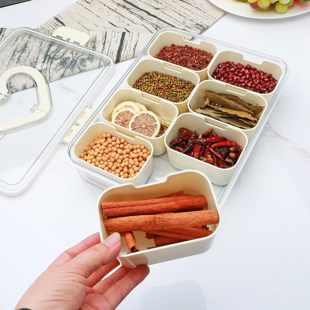 Divided Serving Tray with Lid and Handle,Snackle Box Containers with 8 Compartment,Portable Snack Serving Platters Reusable Storae Organizer for Fruits,Nuts,Candy,Party,Picnic,Veggies