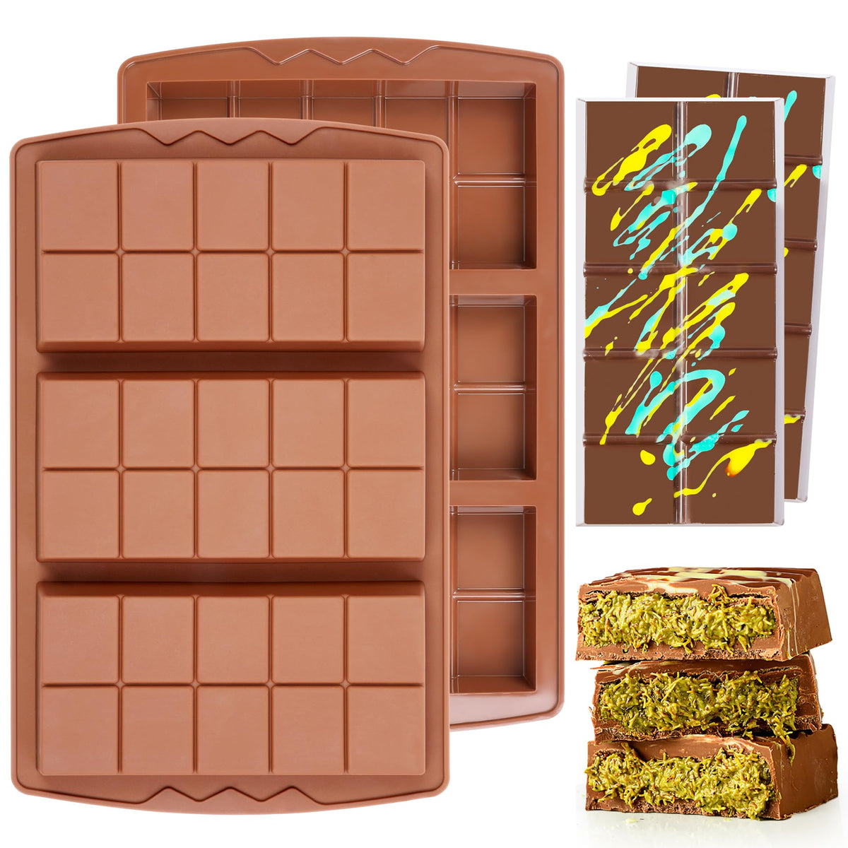 1 Pc Chocolate Bar Mold Deep Large Chocolate Molds Silicone Break Apart Thick Silicone Molds for Candy Bar (10 Snap）