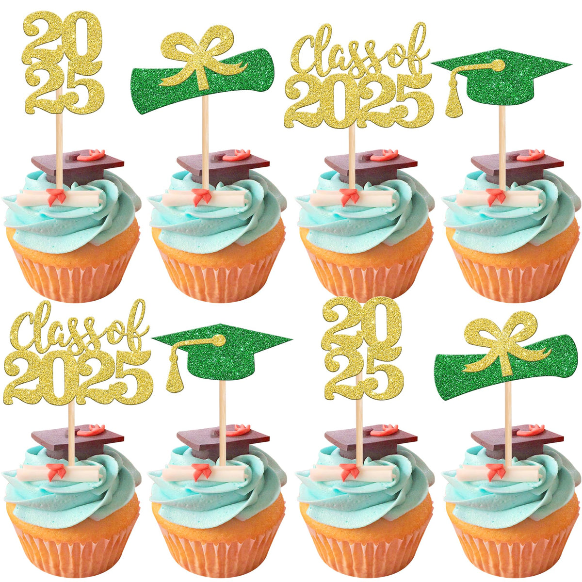 36 PCS 2023 Graduation Theme Cupcake Toppers Glitter Class of 2023 Graduation Cap Diploma Cupcake Picks Party Cake Decorations Supplies Red