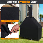 Giantex Pizza Oven Outdoor - piec opalany drewnem z 2 stolikami bocznymi, kamieniem do pizzy, łopatą do pizzy, pokrywą, rusztami do pieczenia, maszyną do pizzy na kółkach do grilla węglowego na zewnątrz, na imprezę w ogrodzie, kemping