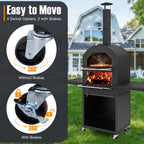 Giantex Pizza Oven Outdoor - piec opalany drewnem z 2 stolikami bocznymi, kamieniem do pizzy, łopatą do pizzy, pokrywą, rusztami do pieczenia, maszyną do pizzy na kółkach do grilla węglowego na zewnątrz, na imprezę w ogrodzie, kemping
