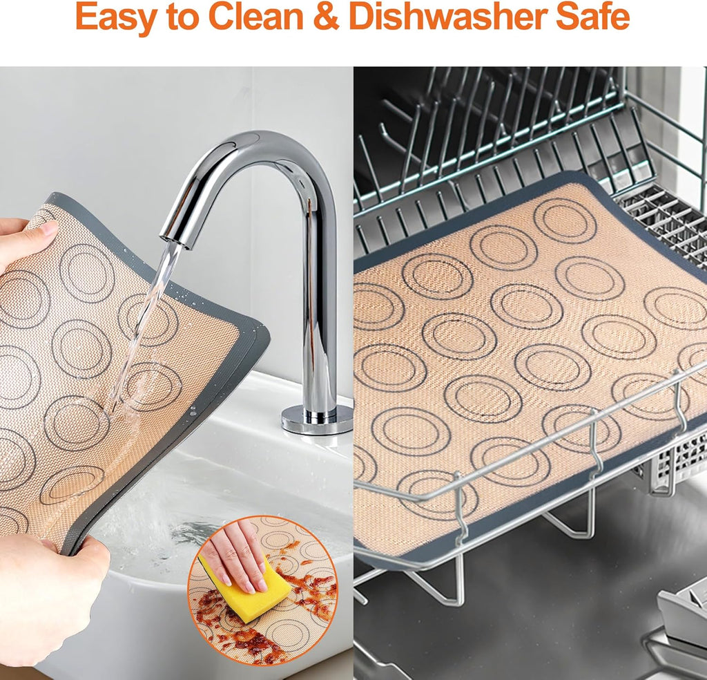 HOOMIL Macaron Silicone Baking Mats 2-Pack, 18" x 13" Commercial Half Sheet Size Macaron Silicone Mat, Non-Stick, Reusable, Food Safe Baking Mat - Brown+Gray