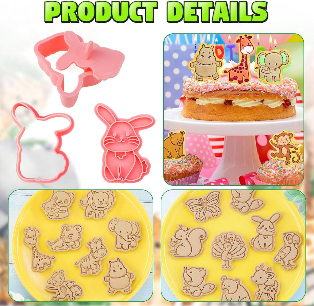 Jspupifip 16 Pack Animal Cookie Cutters Set,3D Cookie Plunger Stamps Jungle Safari Animal Zoo Circus DIY Press Molds Baby Shower Cracker Cutters Birthday Party Baking Supplies Clay Biscuit Molds