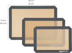 Amazon Basics Rectangular Silicone, Non-Stick, Food Safe Baking Mat, 9"x13", 9.9"x14.8", and 16.5"x11.6", Beige/Gray, Pack of 3