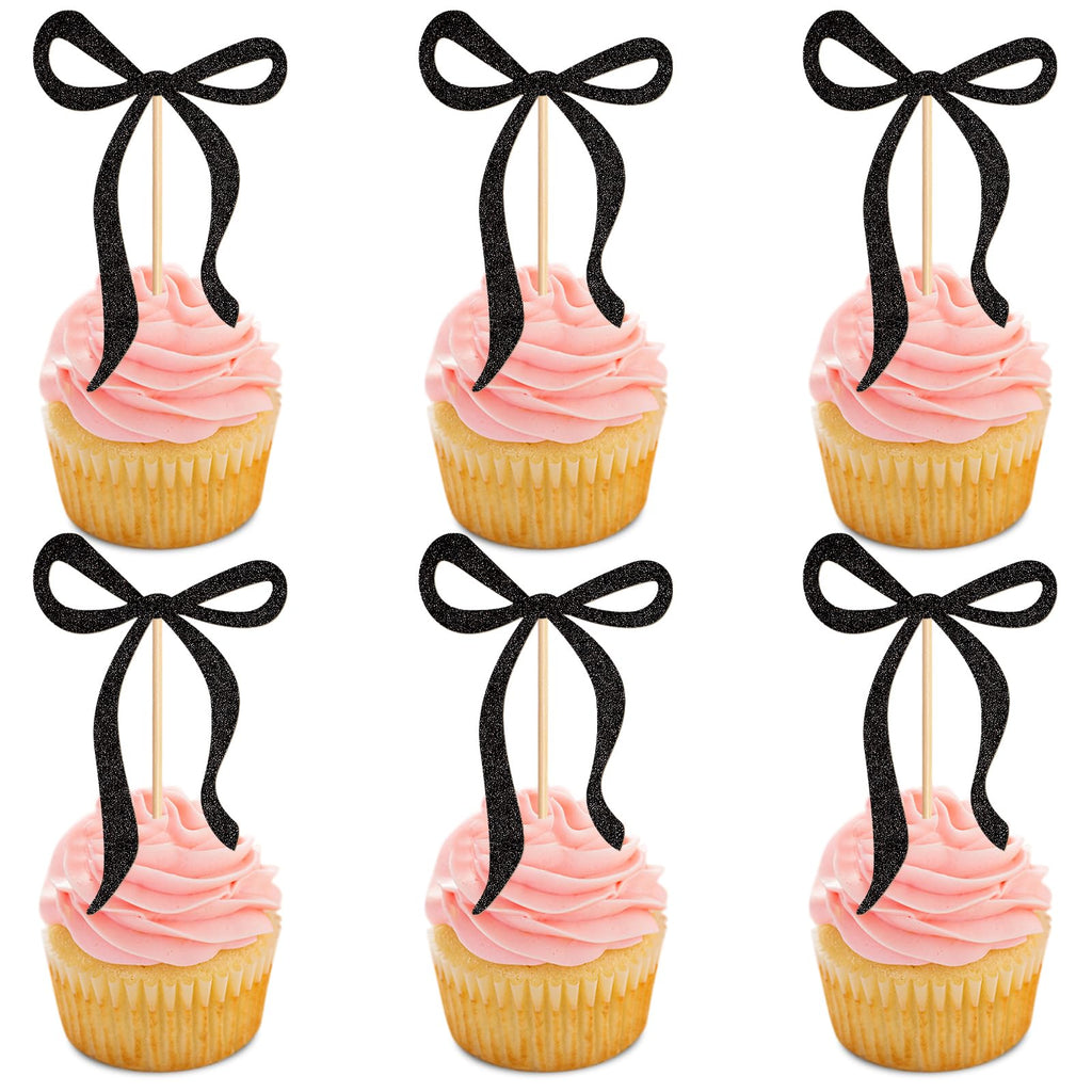20 Pack Bow Cupcake Toppers Birthday Bowknot Ribbons Coquette Pink Bow High Footed Cup Balloon Wall Party Decorations Bridal Cake Dessert Picks Baby Girl Boy Wedding Party Supplies pink1