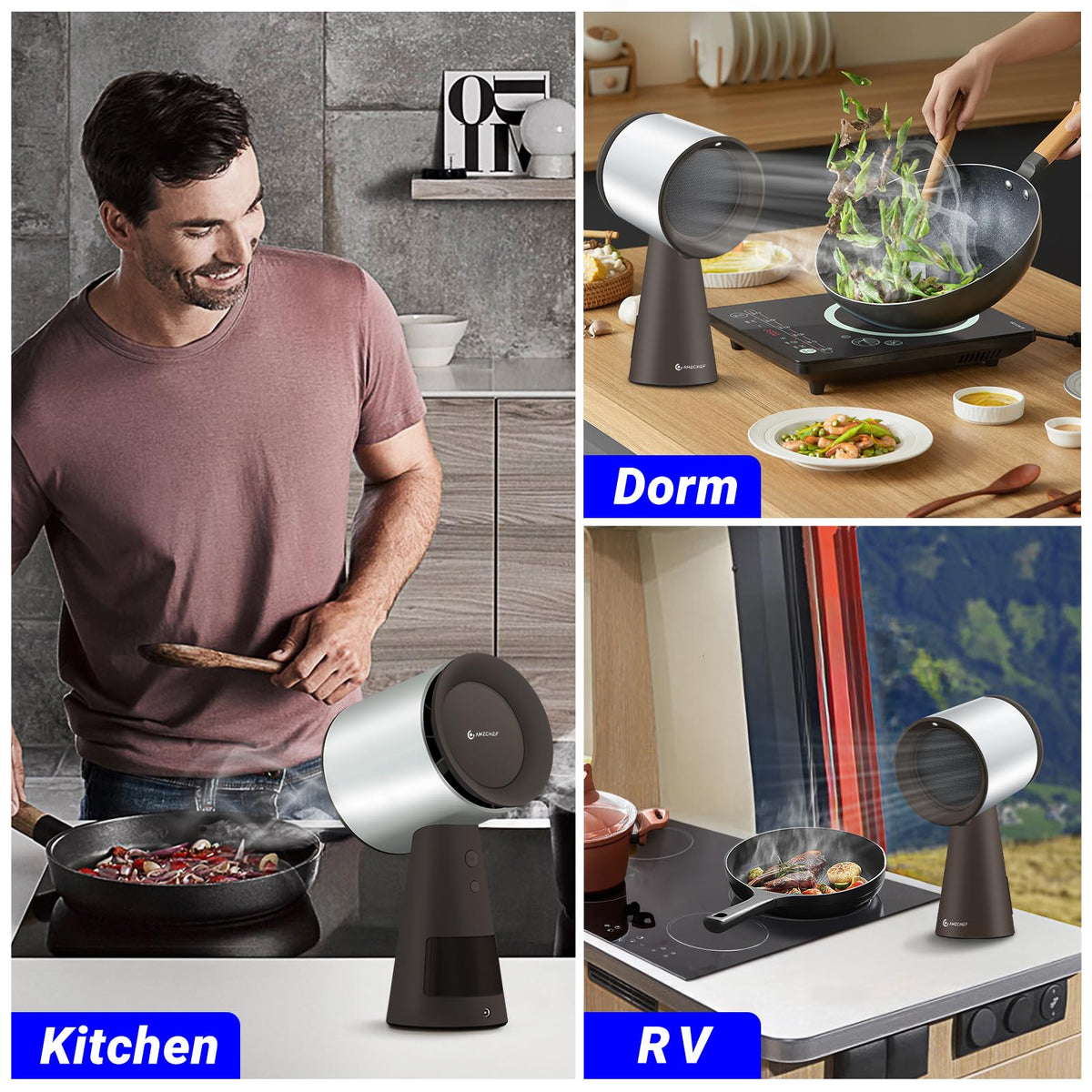 AMZCHEF Portable Range Hood, Desktop Range Hood with 3 Speed Exhaust Fan,Low Noise Large Oil Collection Cup,Detachable Aluminum Filter, Portable Kitchen Exhaust Fan for Indoor BBQ, Hot Pot