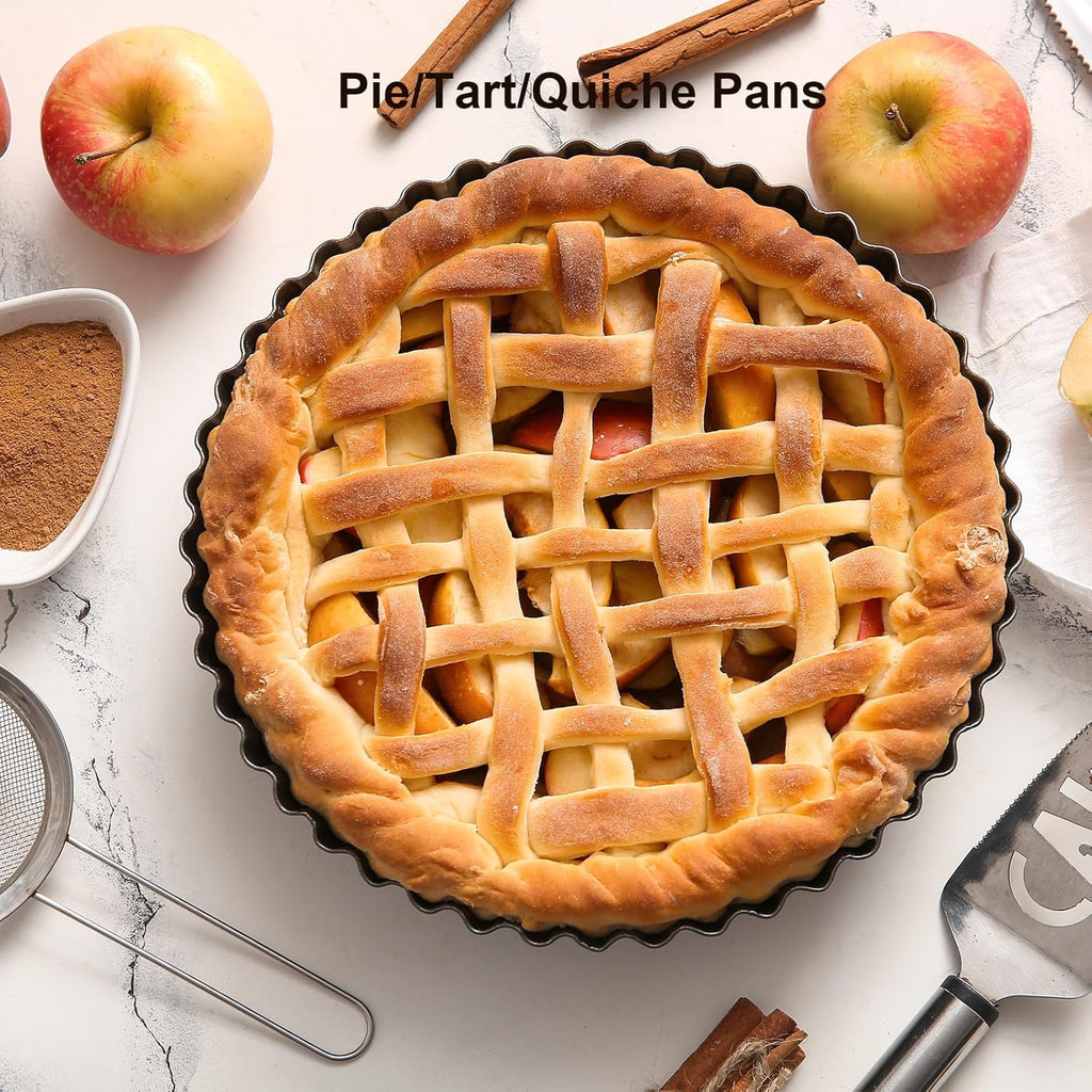11 & 9 Inch Round Tart Pans with 2Pcs 4'' Mini Pans. Removable Bottom, Non-Stick Coating, Rugged Carbon Steel for Tart Quiche Pie Making. Gift for Christmas Thanksgiving Party Festival Family