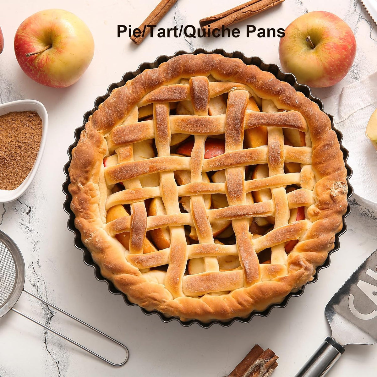 11 & 9 Inch Round Tart Pans with 2Pcs 4'' Mini Pans. Removable Bottom, Non-Stick Coating, Rugged Carbon Steel for Tart Quiche Pie Making. Gift for Christmas Thanksgiving Party Festival Family