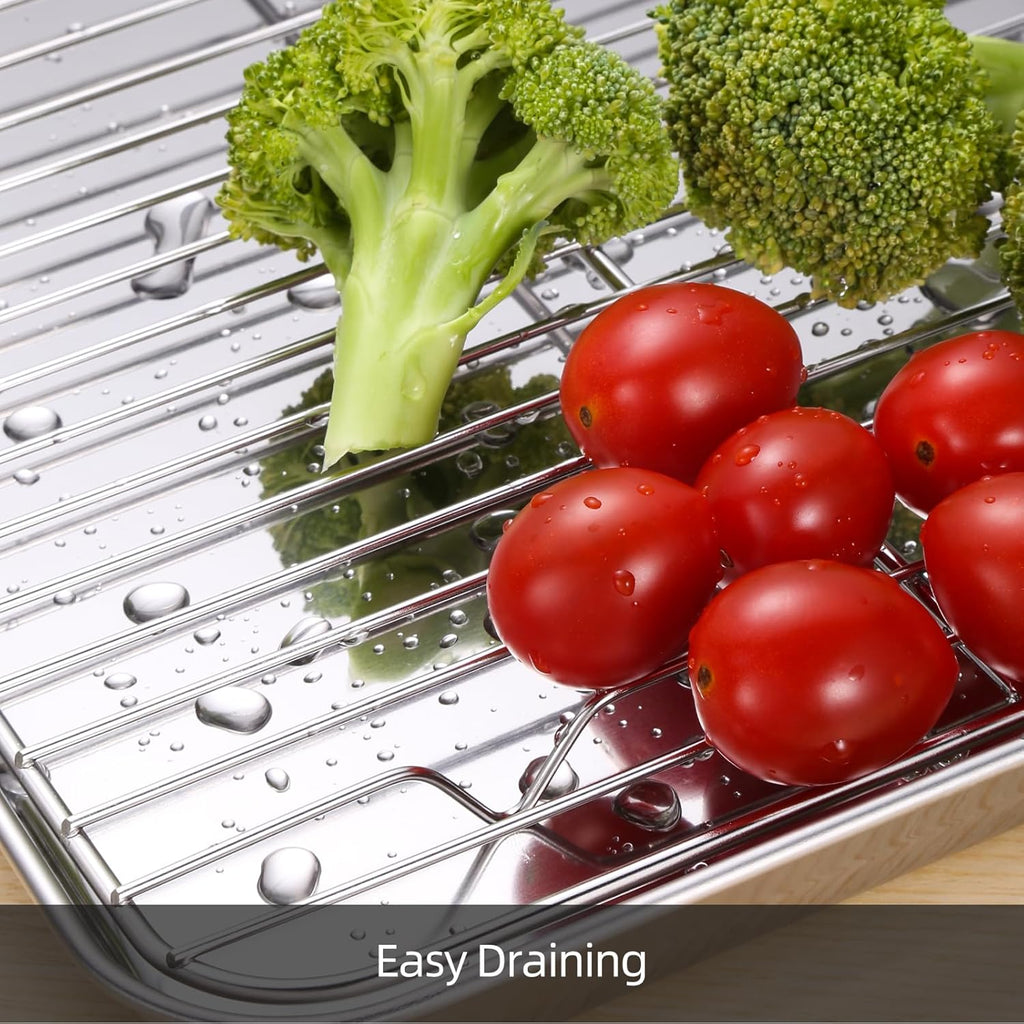 Baking Sheet with Cooling Rack Set of 6, 3 Premium Stainless Steel Cookie Sheets and 3 Wire Racks, Kitchen Nonstick Baking Pans Set Includes 3 Different Sizes, Heavy Duty Non Toxic
