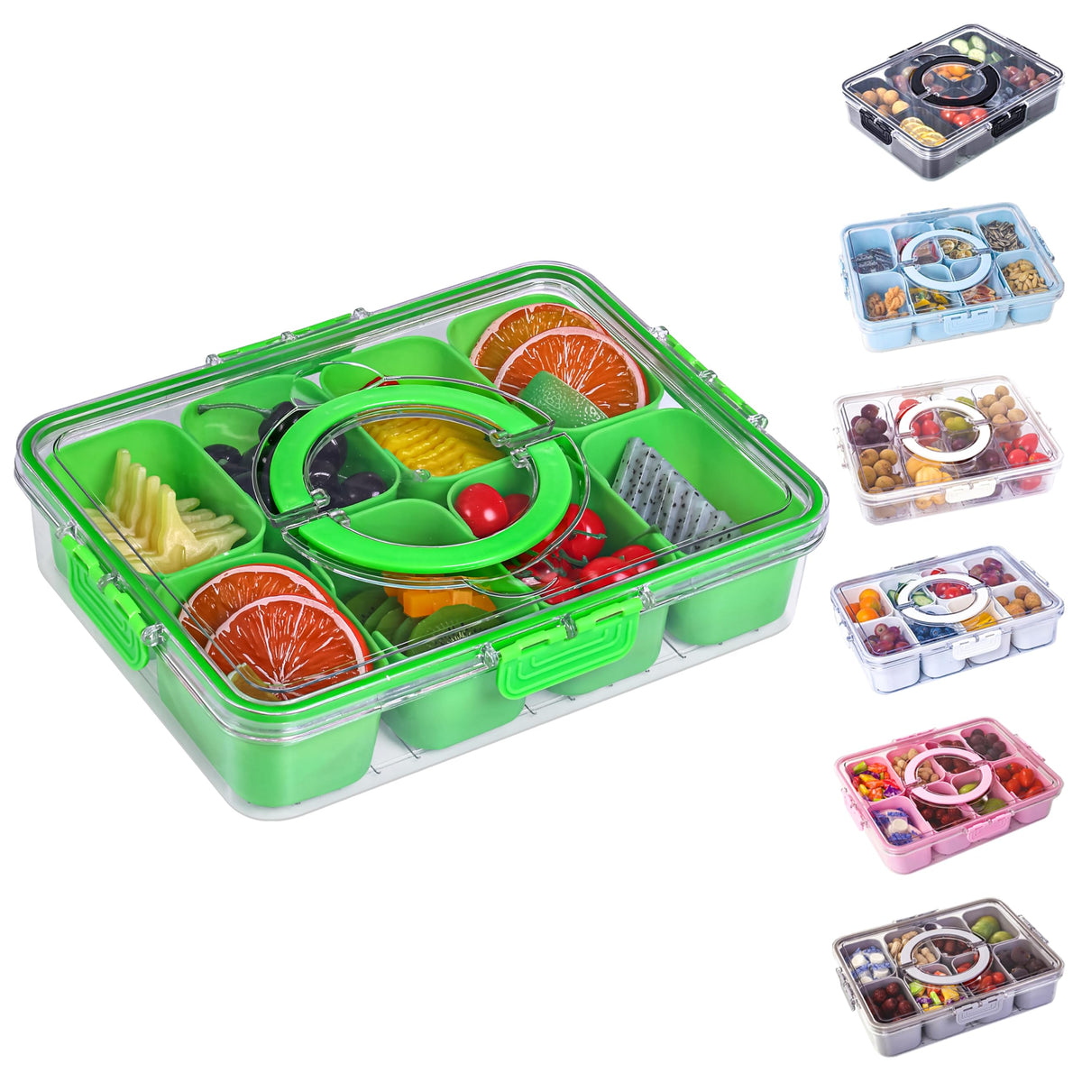 Snackle Box Container with Lid- Travel Charcuterie Box with Handle - Organizer for Candy, Fruit, Nuts, Veggies, Snacks, Beach Essentials, Portable Lunch Box (Pink, Small)