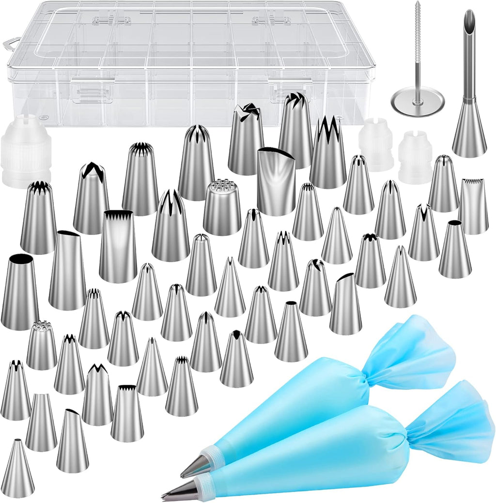 Kootek 54 in 1 Piping Bags and Tips Set with 13 Large Size Piping Tips, 35 Standard Size Icing Tips, 2 Reusable Pastry Bags 12 Inch, Cake Decorating Kit Supplies, Frosting Piping Kit for Cake, Cupcake