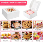 4 Pack Cake Boxes 10 Inch, Disposable Cake Transport Container, White Bakery Boxes with Large Window, for Cookies Pies Cupcakes Pastry (10×10×5 Inches)