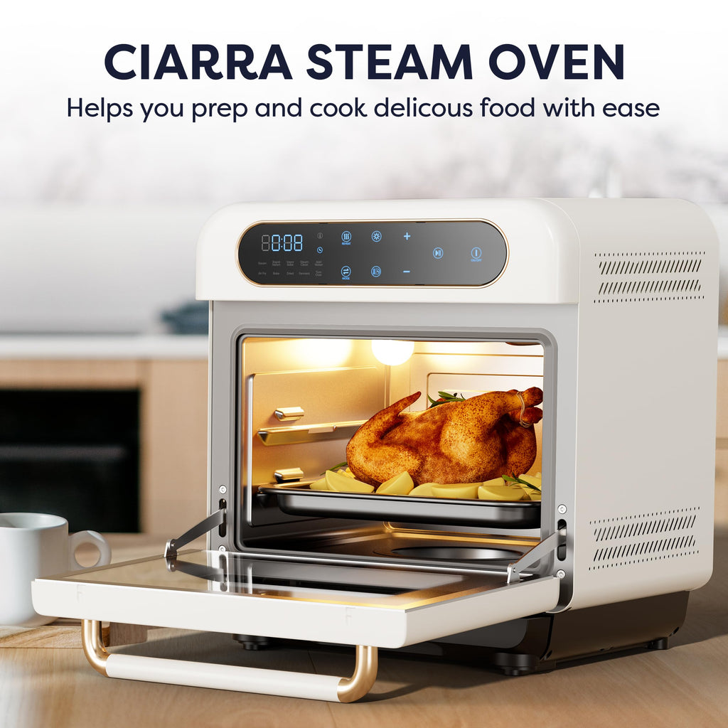 CIARRA 8 w 1 Air Fryer Steam Oven Countertop, 12L Mini Toaster Oven z parą, szybka para, Air Fry, pieczenie parowe, czyszczenie parą, pieczenie, suszenie, fermentacja, biały