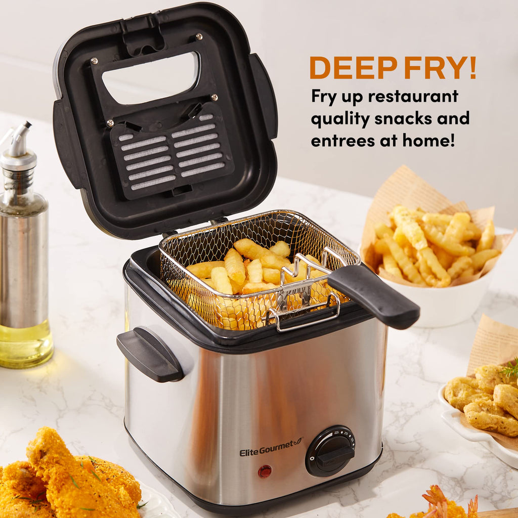 Elite Gourmet EDF1550# Elektryczna frytkownica o pojemności 1,5 qt. / 6 filiżanek, regulowana temperatura, wyjmowany kosz, pokrywa z okienkiem, stal nierdzewna