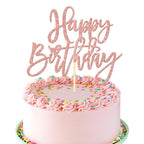 1 PCS Happy Birthday Cake Topper Glitter Cake Pick for Celebrating Anniversary Theme Party Cake Decorations Supplies Light Pink
