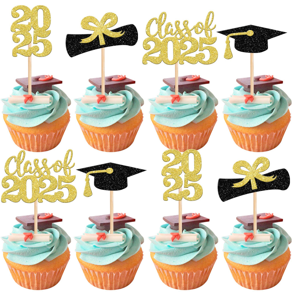 36 PCS 2023 Graduation Theme Cupcake Toppers Glitter Class of 2023 Graduation Cap Diploma Cupcake Picks Party Cake Decorations Supplies Red