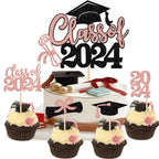 24 PCS 2025 Graduation Cupcake Toppers Glitter Diploma Congrats Grad Cap Cupcake Picks Class of 2025 Cake Decorations for 2025 Graduation Theme Party Supplies Pink