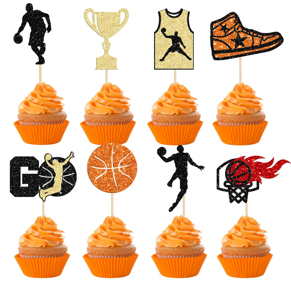 1Pc Basketball Happy Birthday Cake Topper Glitter Basketball Sports Theme Birthday Cake Pick for Theme Baby Shower Birthday Party Cake Decorations Supplies