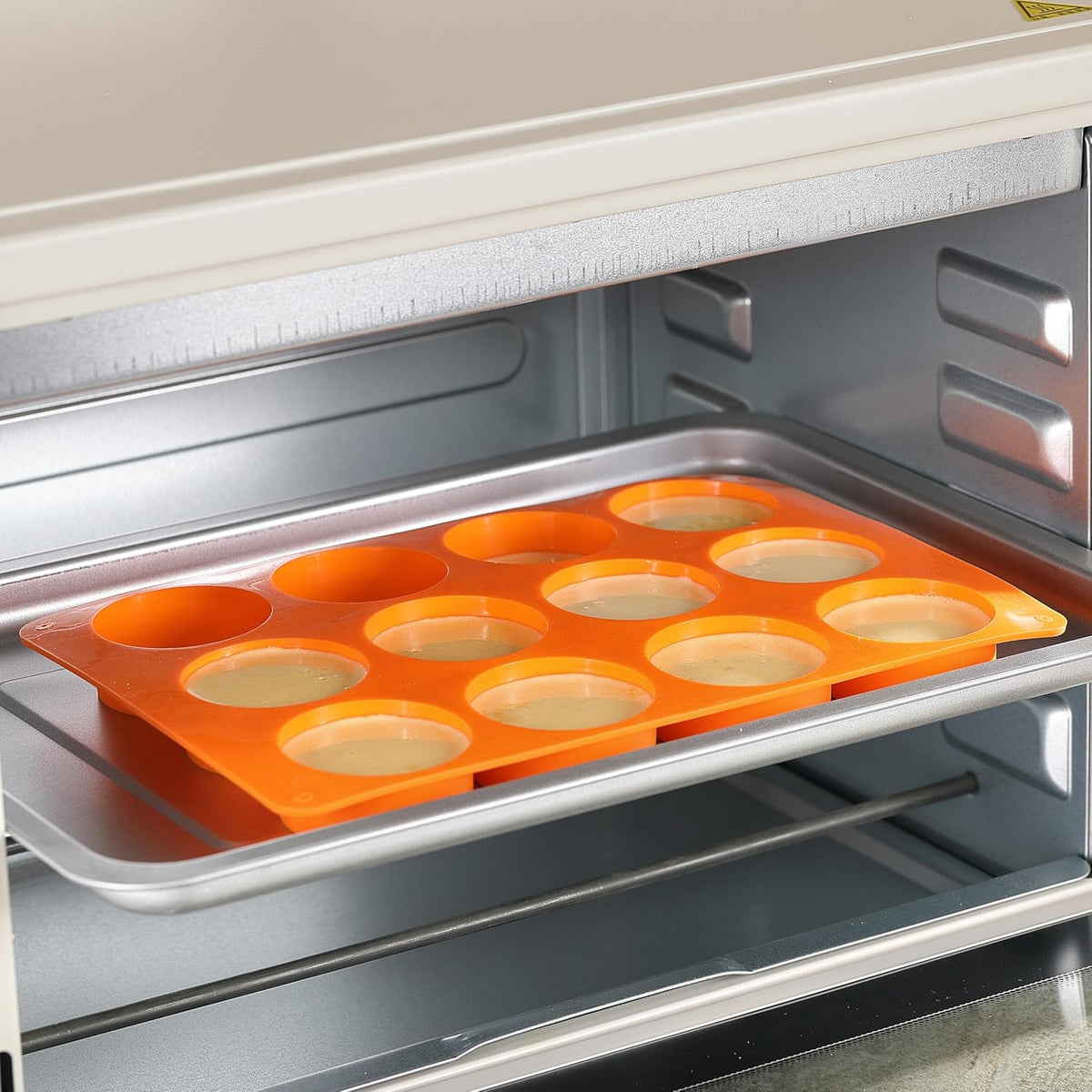2PCS Silicone Oreo Molds, LCCOWOT 12 Cavity Cookie Chocolate Round Silicone Mold, Baking Mold for Chocolate, Oreo, Cookie, Cany, Mini Cake, Dishwasher Safe (Orange+Blue)