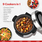 CARORI 9-in-1 Electric Pressure Cooker 6 Qt, Programmable Multi-Function Cooker with Safer Vent, Olla de Presion, Rice Cooker, Slow Cooker, Steamer, Sauté, Warmer & Sterilizer, 1000W, Stainless Steel
