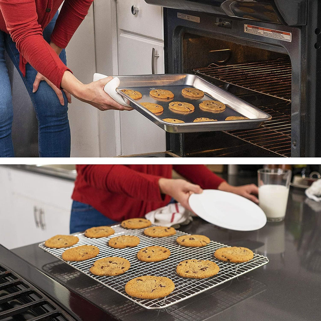 Ultra Cuisine Quarter Sheet Pan with Wire Rack Set - Includes Premium Aluminum Baking Sheet with 100% Stainless Steel Baking Rack, Dishwasher Safe Cookie Cooling Racks with 1/4 Pan Commercial Quality