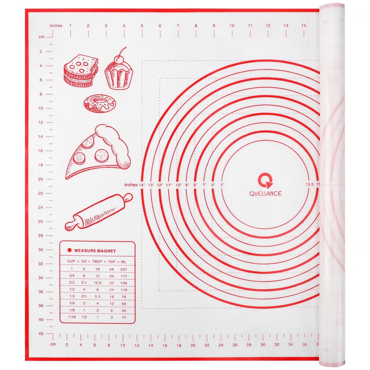 Silicone Pastry Baking Mat Dough - 16x24Inch Large Non Stick Slip Cookie Bread Rolling Mats Sheet, Kitchen Counter Kneading Cooking Board Pad Matt with Measurement for Pie Pizza Cookies Fondant Making
