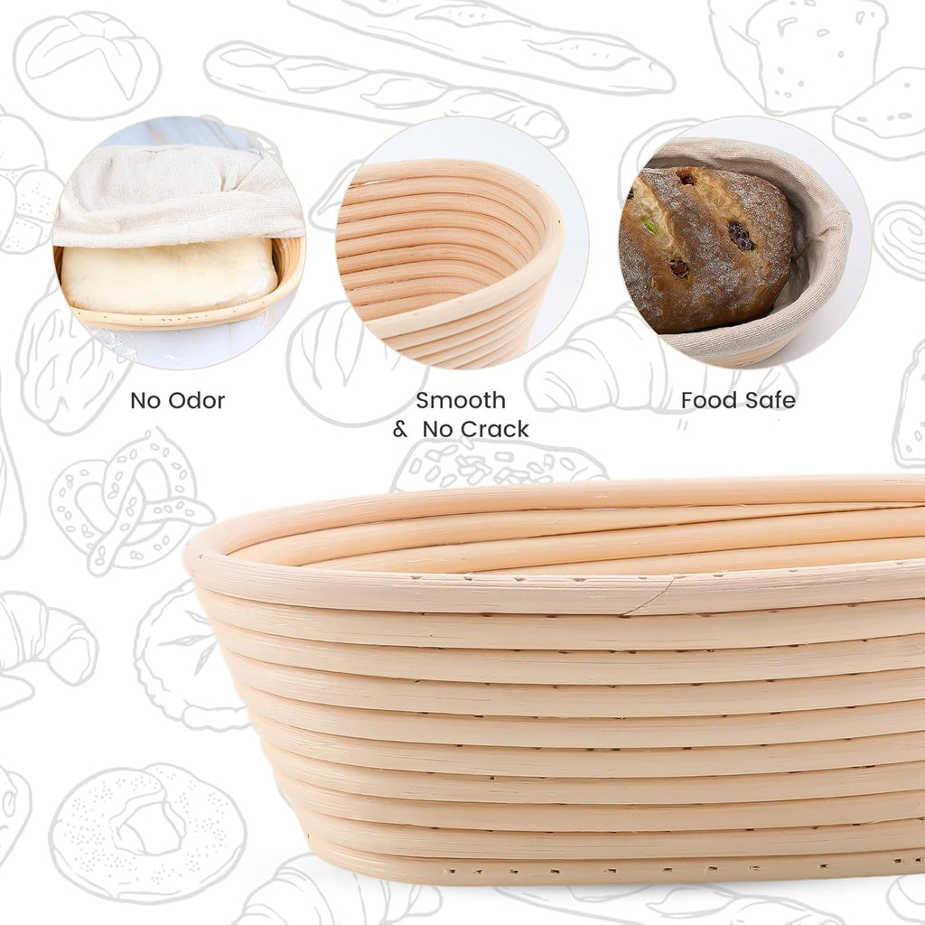 Bread Proofing Baskets Set of 2 10 inch Oval Shaped Dough Proofing Bowls w/Liners Perfect for Professional & Home Sourdough Bread Baking