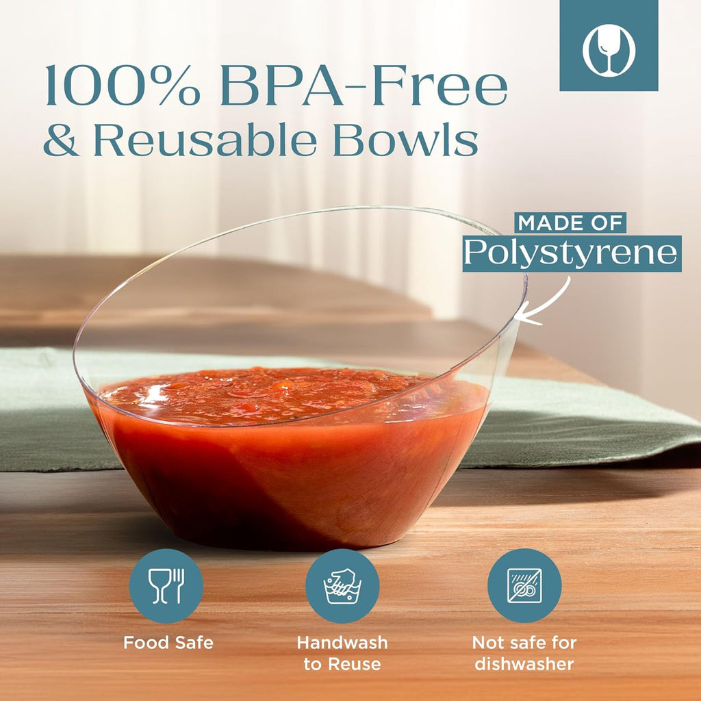 Posh Setting Clear Serving Bowls Small Hard Plastic Candy Bowl for Weddings, Buffet, Offices, Disposable Small Angled Bowls for Party's, Salads, Snacks and Fruit Bowl 5 Pack