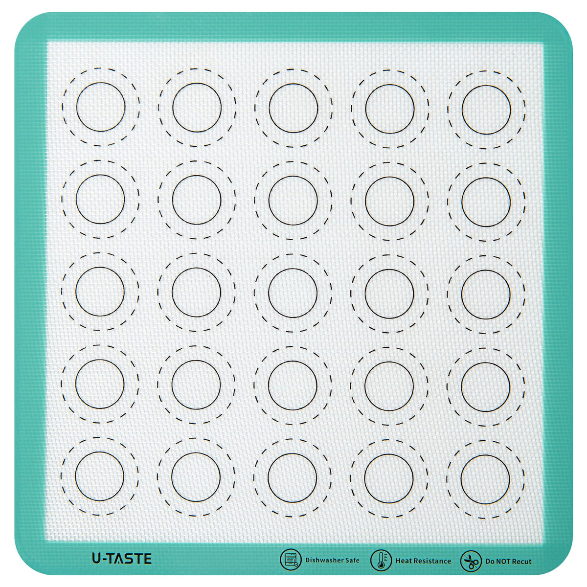 U-Taste 446ºF Heat Resistant Macaron Silicone Baking Mat, Non Stick Reusable Cookies Pastry Sheet Liner with Edge Enhancement Circle Measurement (Half/Jelly Roll/Quarter Sheets Size, Aqua Sky)