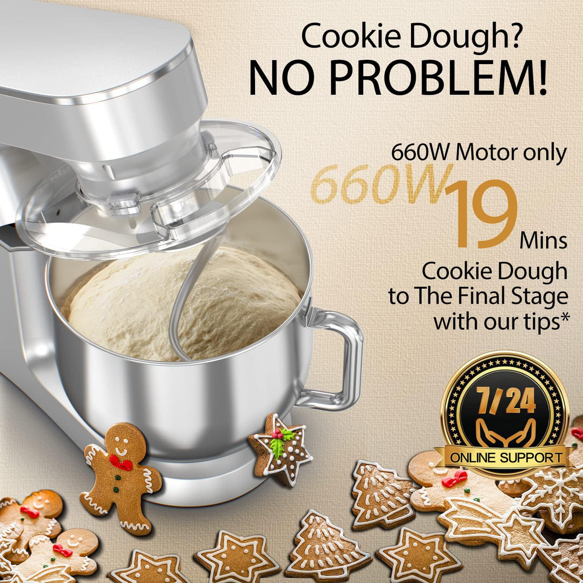 COOKLEE Stand Mixer, 8.5 Qt. 660W 10-Speed Electric Kitchen Mixer with Dishwasher-Safe Dough Hooks, Flat Beaters, Wire Whip & Pouring Shield Attachments for Most Home Cooks, Silver