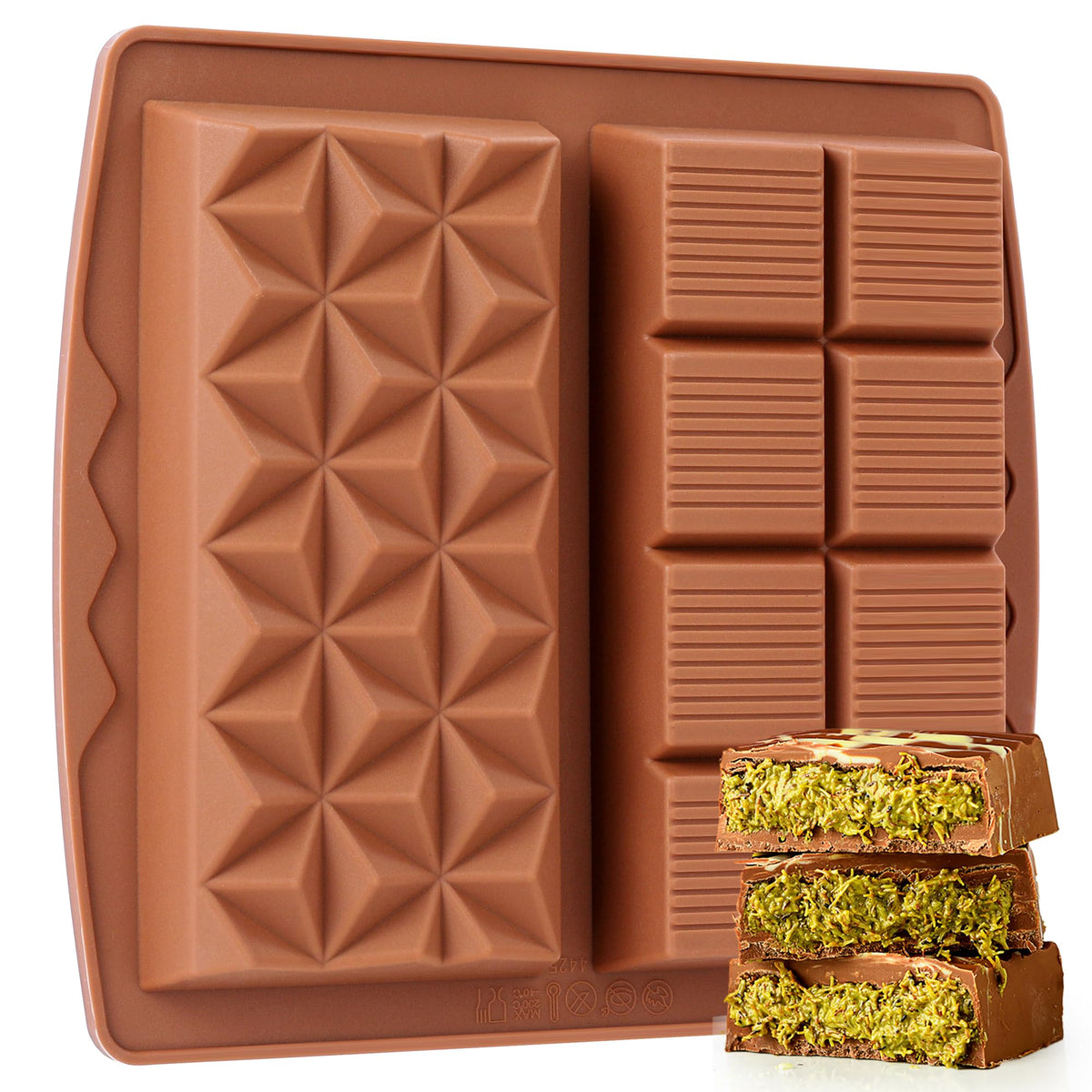 1 Inch Chocolate Bar Mold Deep Dubai Stuffed Chocolate Molds Silicone Large Break Apart Silicone Molds (Mix,2 Pcs）