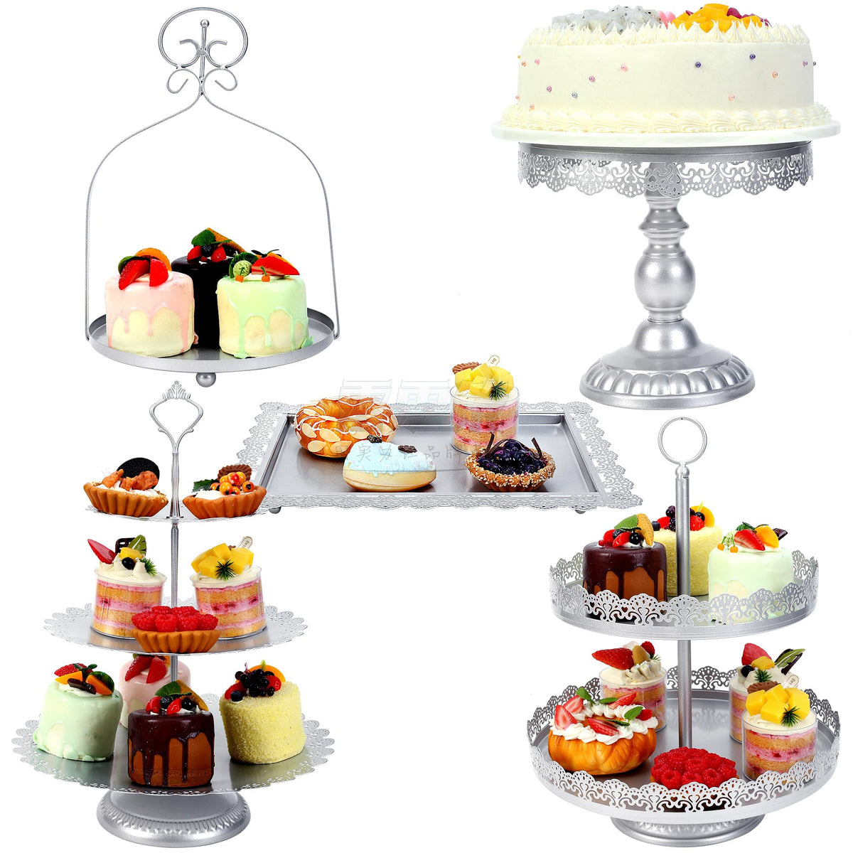 ZUMELER Gold 5Pcs Cake Stands Set Metal Round Cupcake Holder Cookies Dessert Display Plate Serving Tower Tray Platter with Handl for Baby Shower Wedding Birthday Party Celebration