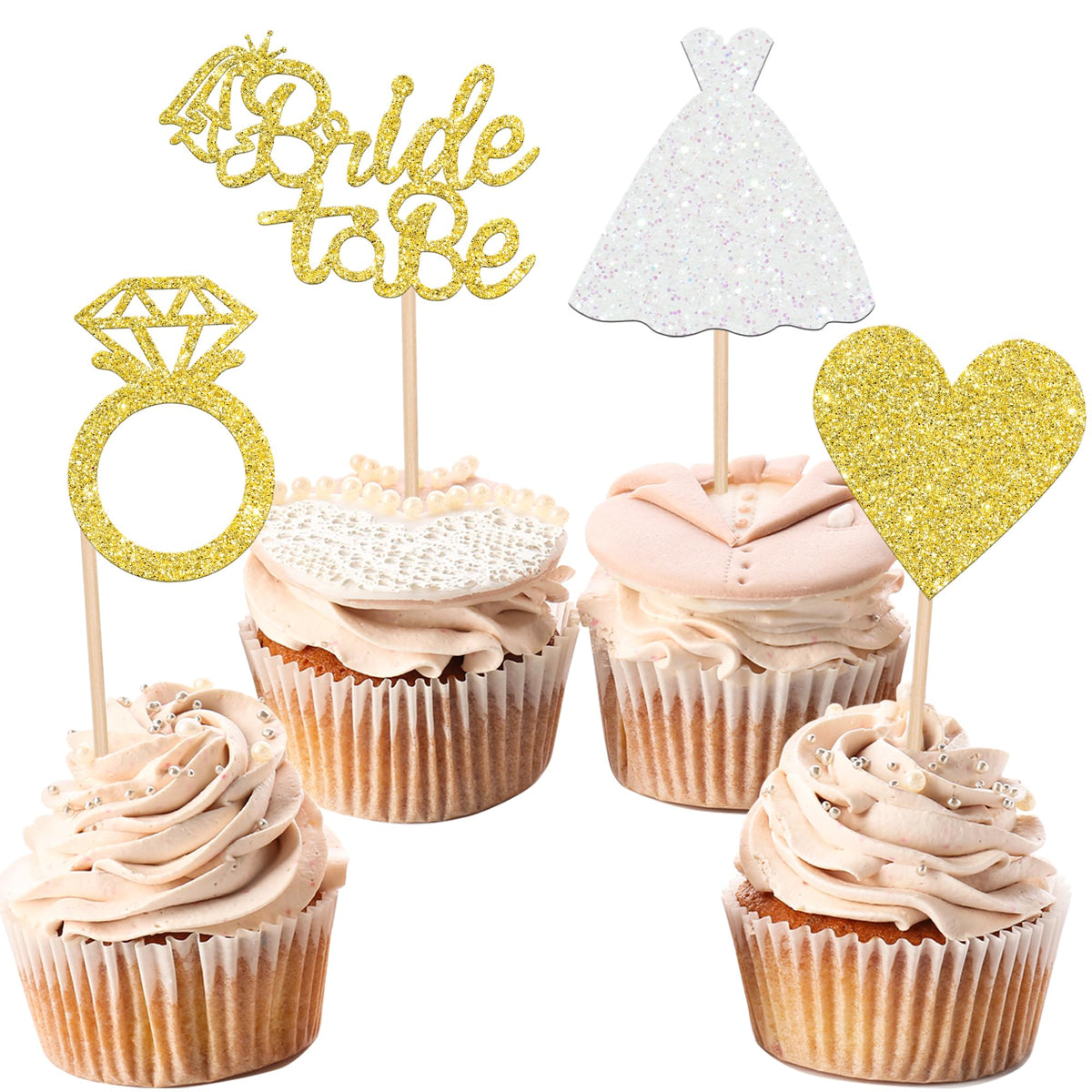 24 PCS Bride to Be Cupcake Toppers with Heart Ring Dress Bridal Shower Cupcake Picks Wedding Engagement Bachelorette Party Cake Decorations Supplies