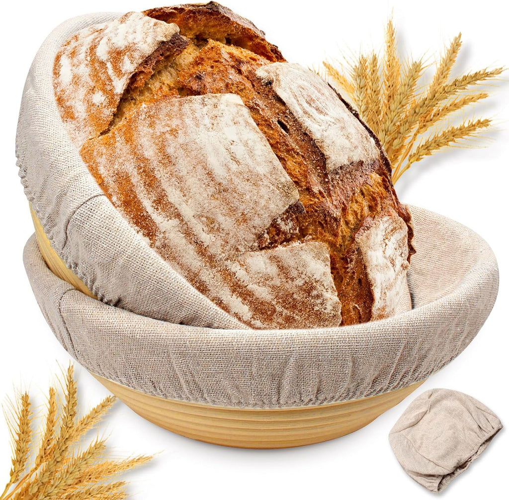 Sourdough Proofing Basket Gift Set of 2 Round Dough Proofing Bowls for Sour Dough Bread Baking Supplies, Proofing Basket or Home Sourdough Bakers Baking, 8.5 inch