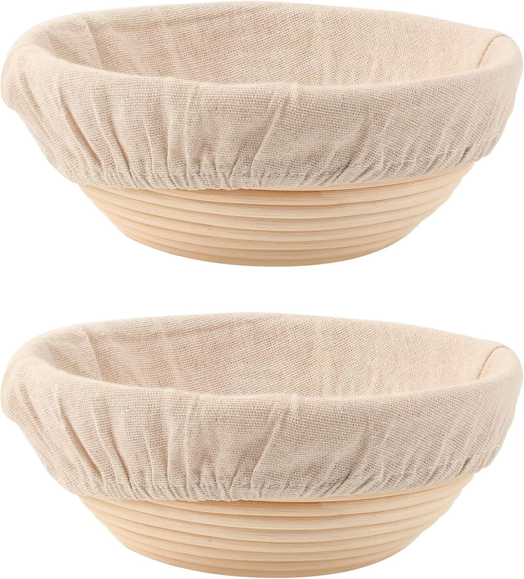Bread Proofing Baskets Set of 2 8.5 inch Round Dough Proofing Bowls w/Liners Perfect for Home Sourdough Bakers Baking