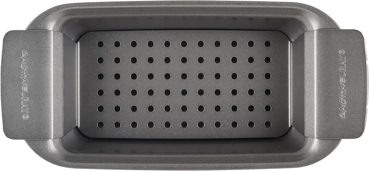 Rachael Ray Bakeware Meatloaf/Nonstick Baking Loaf Pan with Insert, 9 Inch x 5 Inch, Gray