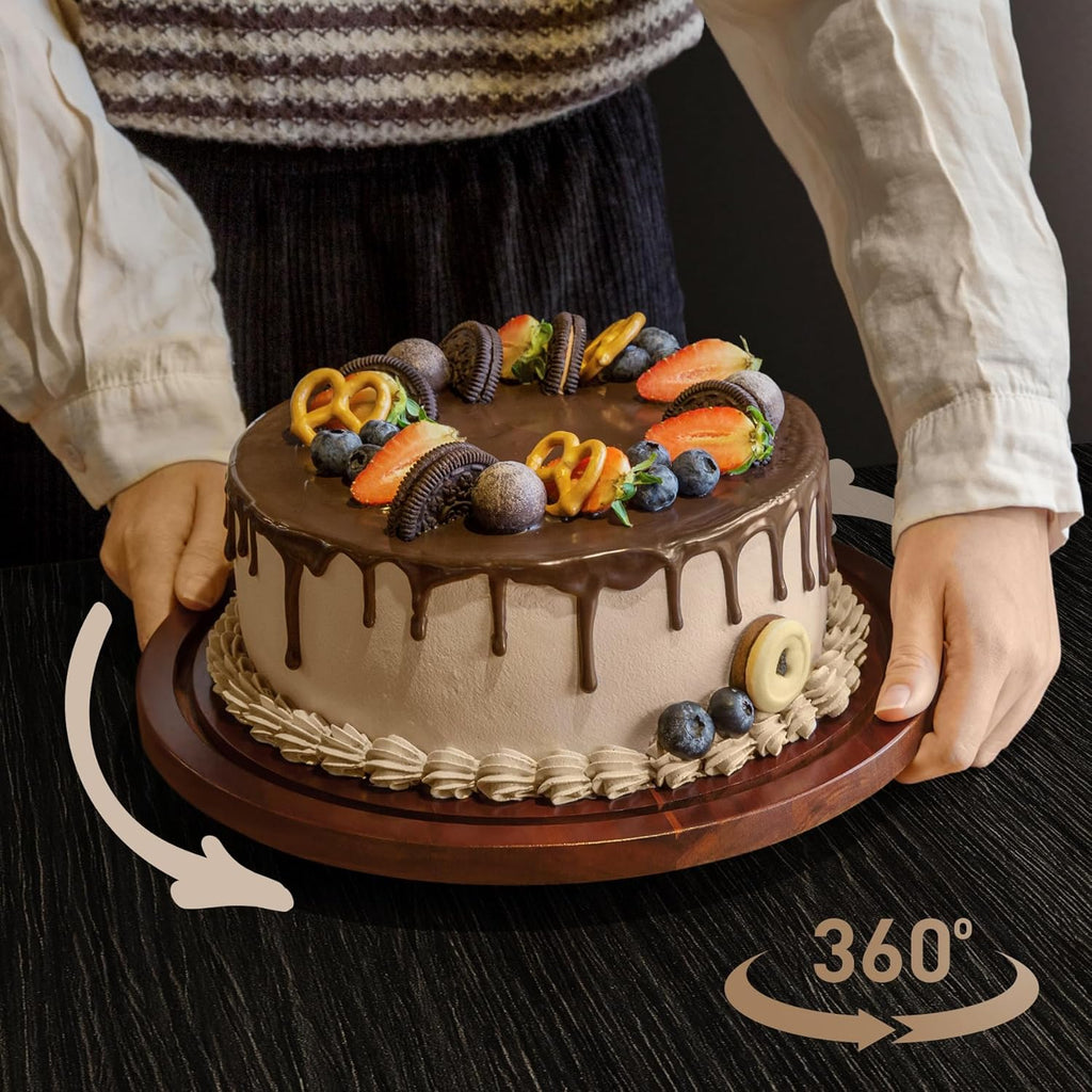 jkwokback Cake Stand with Acrylic Dome, Rotating Cake Plate Acacia Wood Cake Stand with Acrylic Lid, Cake Decorating Turntable for Baking Gifts, Birthday Kitchen Party, Weddings