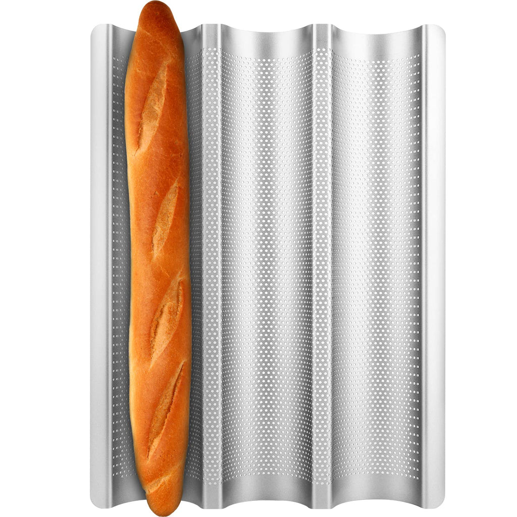 Baguette Pan French Bread Pans For Baking Pans, Nonstick 2 Slots Perforated Italian Loaf Pan Mold Long French Bread Pan Golden