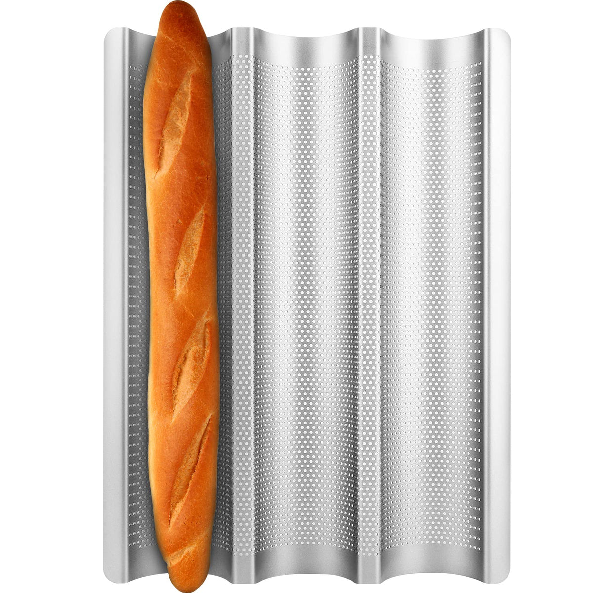 Baguette Pan French Bread Pans For Baking Pans, Nonstick 2 Slots Perforated Italian Loaf Pan Mold Long French Bread Pan Golden