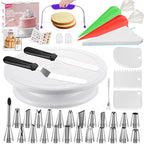 Syntus 65 PCs Cake Decorating Kit with Cake Stand Turntable, Cake Baking Supplies 30+1 Piping Bags, 24 Piping Tips, Offset & Straight Spatulas, 3 Scrapers, Leveler, 2 Couplers & 1 Tips Brush