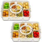 Divided Serving Tray with Lid and Handle,8 Compartments Snacks Box,Snack Fruit and Veggie Tray,Portable Platter for Candy Fruits Nuts Snack Party Entertaining Picnic (1 PCS)