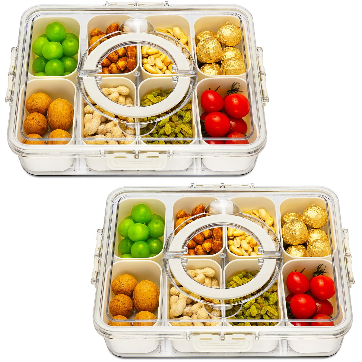 Divided Serving Tray with Lid and Handle,8 Compartments Snacks Box,Snack Fruit and Veggie Tray,Portable Platter for Candy Fruits Nuts Snack Party Entertaining Picnic (1 PCS)
