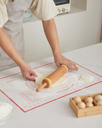 Classic Wood Rolling Pin, 17" Rolling Pins for Baking with Silicone Mat and Adjustable Thickness Rings, Pasta Roller with Wood Base, Fondant Roller for Pie Crust, Cookies, Pizza Dough and Bread