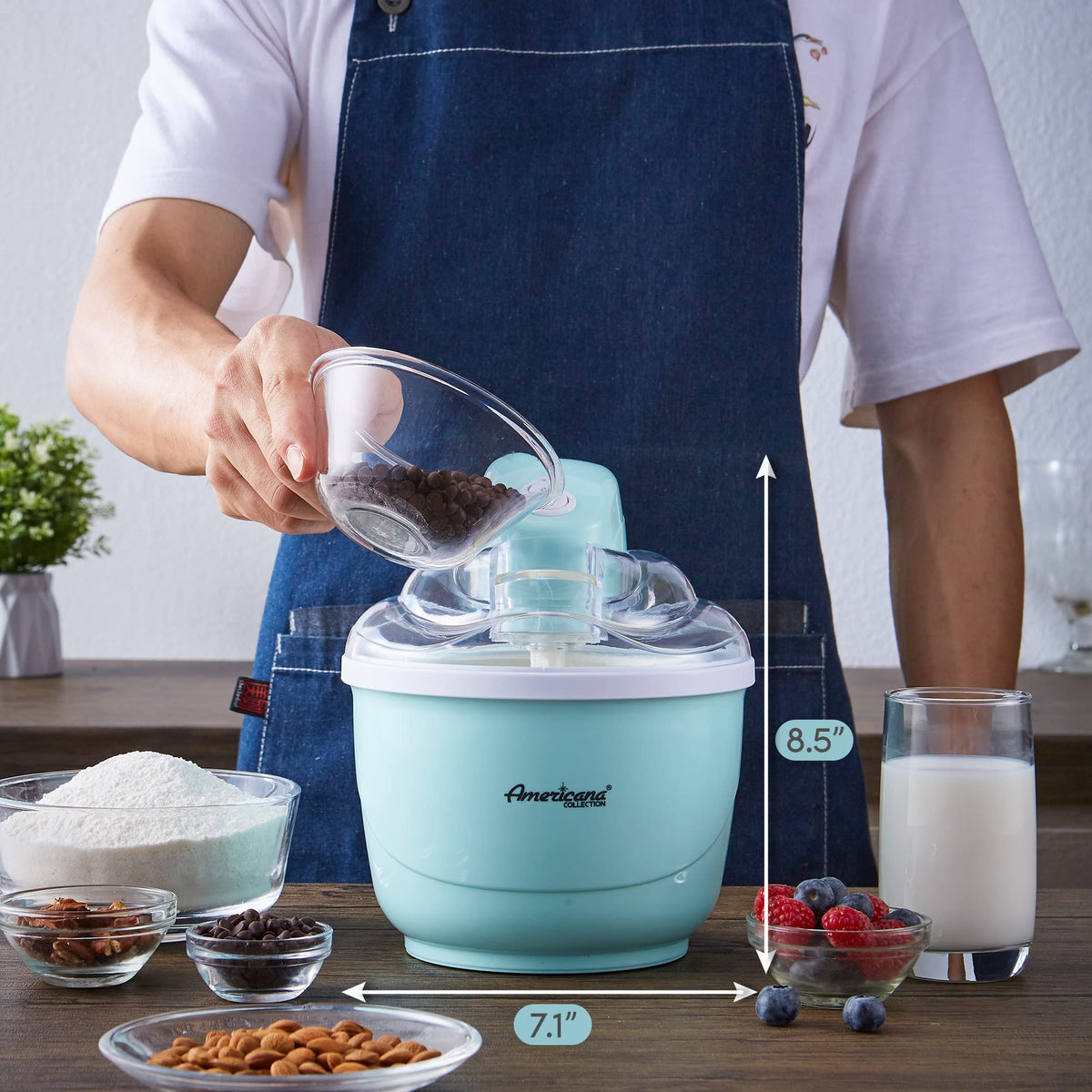 Elite Gourmet Americana Collection Elite EIM520M 1 Quart Automatic Easy Homemade Electric Ice Cream Maker, Frozen Yogurt, Sorbet, Gelato Treat, with Recipes, Mint
