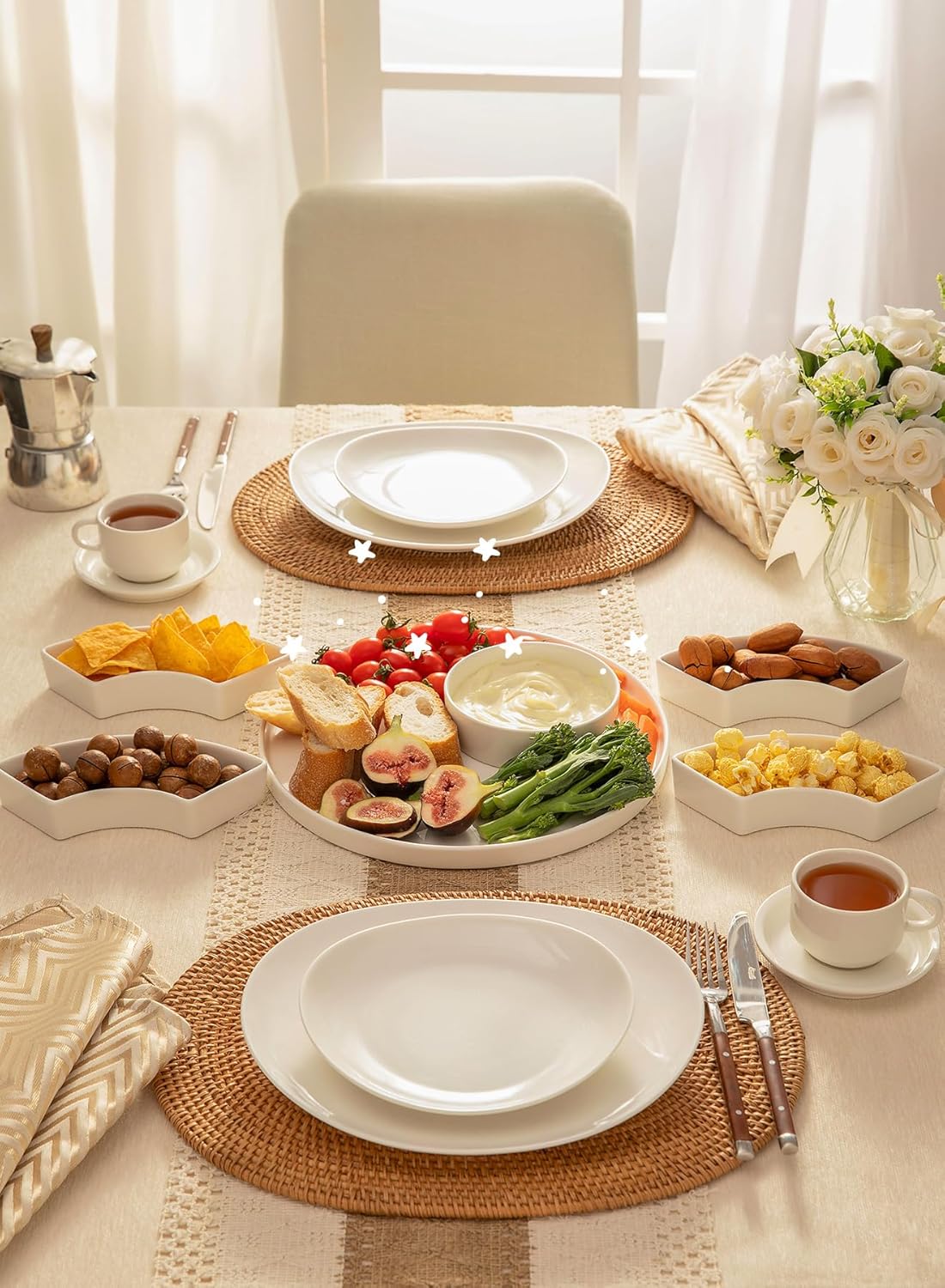 Sweese Porcelain Divided Serving Dishes, Relish Tray, Serving Bowls for Parties - Perfect for Chips and Dip, Veggies, Candy and Snacks, White