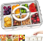 Divided Serving Tray with Lid and Handle,Portable Snackle Box Charcuterie Container,Snack tray Storage Organizer with lid,Snack Platters for Fruit, Nuts, Candy, Entertaining, Party, Picnic,Travel
